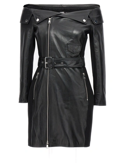 Karl Lagerfeld Leather Mini Dress In Black