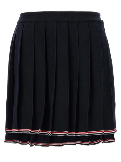 Thom Browne Pleated Full Needle Knitted Skirt In Black