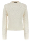 Fabiana Filippi White Crewneck Sweater With Ribbed Trim In Tricot Wool Blend Woman
