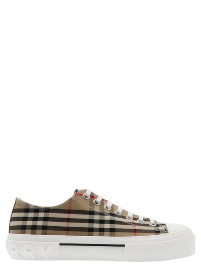 Burberry Jack Canvas Check Low Sneakers In White