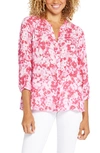 Nydj Three Quarter Sleeve Printed Pintucked Back Blouse In Raspberry Cove