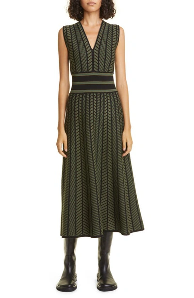 Max Mara Biavo Intarsia Knit Midi Dress In Verde