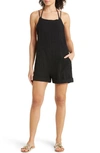 Vitamin A Ophelia Overall In Black Crinkle Linen