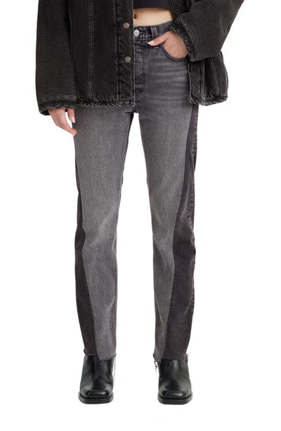 Levi's Women's 501 Spliced Mid-rise Colorblocked Cotton Jeans In Z8003 Black Worn In