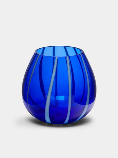Nasonmoretti String Murano Glass Tealight Holder In Blue
