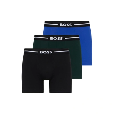 Hugo Boss Three-pack Of Stretch-cotton Boxer Briefs With Logos In Patterned