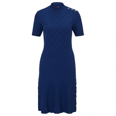 Hugo Boss Short-sleeved Dress With Knitted Structure In Dark Blue