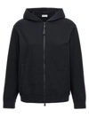 Brunello Cucinelli Women Cotton And Silk Interlock Hooded Topwear With Precious Stripe In Black
