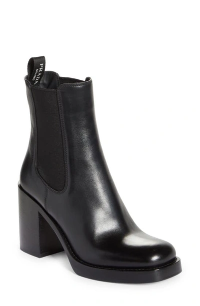 Prada Leather Heeled Chelsea Boots In Black