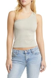 Topshop One-shoulder Rib Tank In Nude