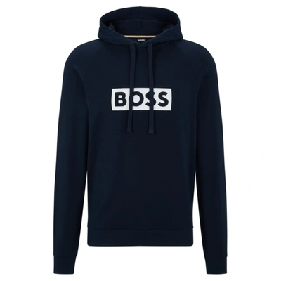 Hugo Boss Regular-fit Hoodie In French Terry With Logo Print In Dark Blue