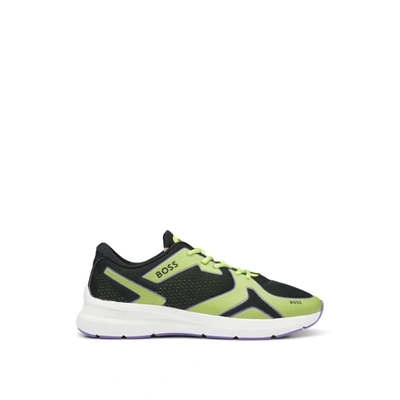 Hugo Boss Mixed-material Trainers With Mesh And Branding In Light Green