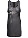 RICK OWENS 'BASKETBALL' MINI BLACK DRESS WITH PENTAGRAM EMBROIDERY AT THE FRONT IN MICROMESH WOMAN