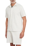 Vince Cabana Stripe Short Sleeve Button-up Camp Shirt In Pale Thymeoff Whi