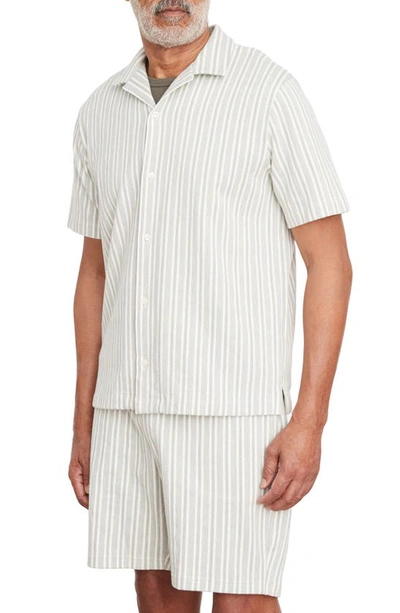 Vince Cabana Stripe Short Sleeve Button-up Camp Shirt In Pale Thyme/ Off White