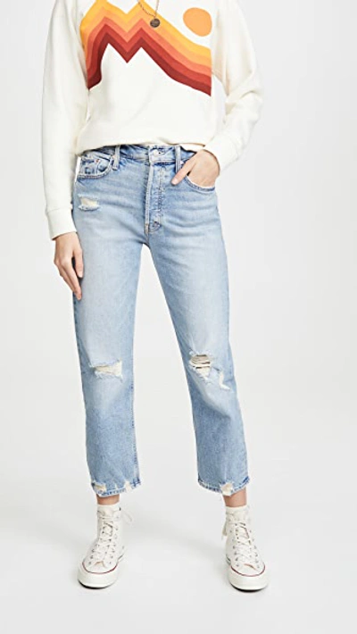 Mother The Tomcat High-rise Straight-leg Distressed Jeans In Blue