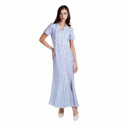 Sofia Tsereteli Striped Linen Dress In Blue