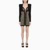 Balmain Black Monogram Minidress With Logo Print All-over In Wool Blend Woman In Multicolor