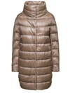 HERNO 'DORA' LONG BEIGE DOWN JACKET WITH FUNNEL NECK IN NYLON WOMAN