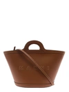 MARNI 'TROPICALIA SMALL' BROWN HANDBAG WITH EMBOSSED LOGO AND CONTRASTING STITCH IN LEATHER WOMAN