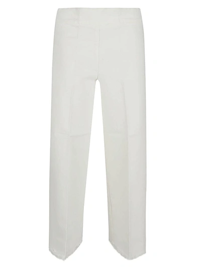 Avenue Montaigne Cropped Frayed Denim Trousers In White