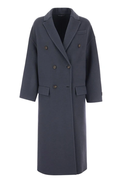 Brunello Cucinelli Wool And Cashmere Double-breasted Coat In Blue