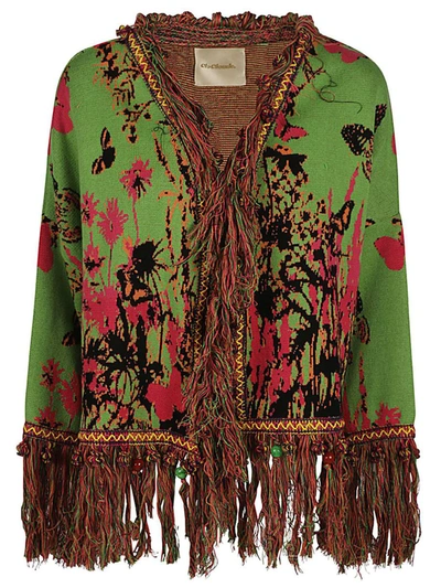 Clocloude Printed Cotton Cardigan In Green