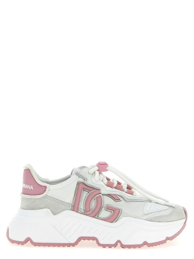 Dolce & Gabbana Daymaster Mixed Leather Runner Sneakers In White,pink