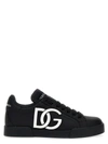 Dolce & Gabbana Calfskin Portofino Sneakers With Dg Logo In White/black