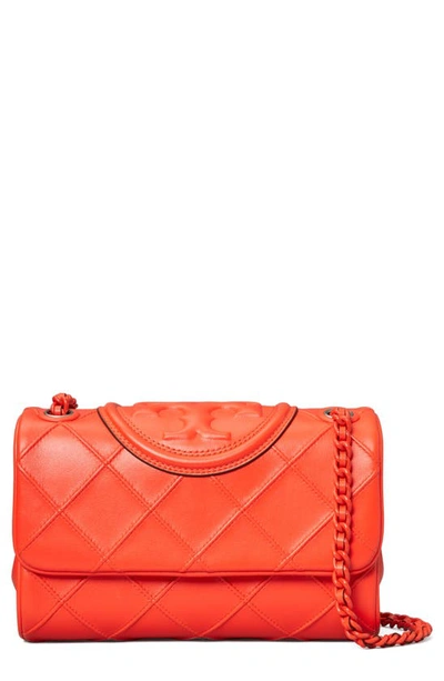 Tory Burch Fleming Soft Red Shoulder Bag With Diamond-shaped Pintucks In Leather Woman