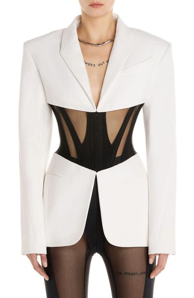 Mugler Iconic Single-breasted Corseted Blazer In Snow And Black