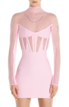 Mugler Sheer-panelled Corset Minidress In Pink
