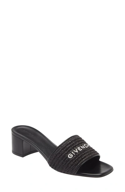 Givenchy 4g Embroidered Raffia Mule Sandals In Black