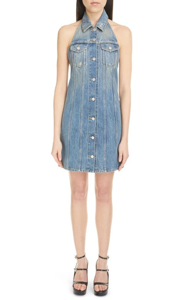 Givenchy Vintage-wash Denim Halterneck Shirtdress In Blue