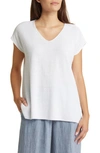Eileen Fisher V-neck Linen-blend Tunic In White