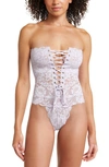We Are Hah Spinster Reversible Lace Bodysuit In Lavender