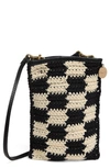 Clare V Poche Crochet Crossbody Bag In Black And Cream Checker