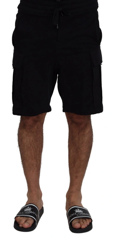 Dolce & Gabbana Black Cotton Bermuda Cargo Shorts