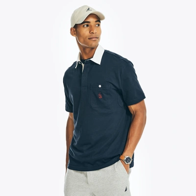 Nautica Mens Relaxed Fit Logo Pocket Polo In Blue