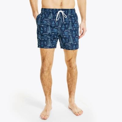 Nautica Mens 8" Big & Tall Sustainably Crafted Boat Print Swim In Blue