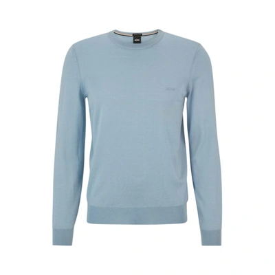 Hugo Boss Logo-embroidered Sweater In Responsible Wool In Blue