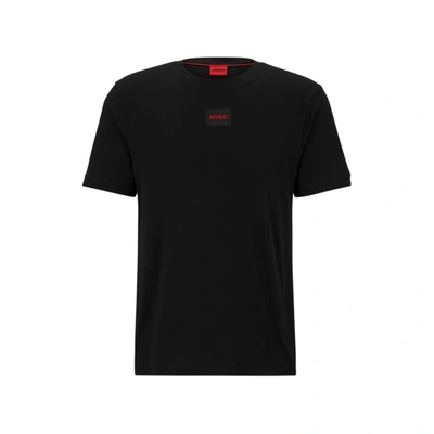 Hugo Regular-fit Cotton T-shirt With Red Logo Label In Black