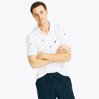 Nautica Mens Sustainably Crafted Classic Fit Printed Deck Polo In White