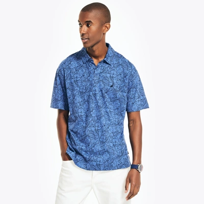 Nautica Men's Sustainably Crafted Hemp Blend Classic-fit Johnny-collar Polo In Blue