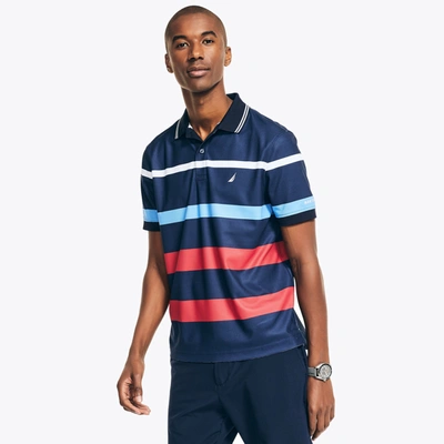 Nautica Mens Navtech Sustainably Crafted Classic Fit Striped Polo In Blue