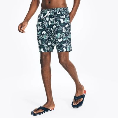 Nautica Mens Sustainably Crafted 8" Tropical Print Swim In Blue