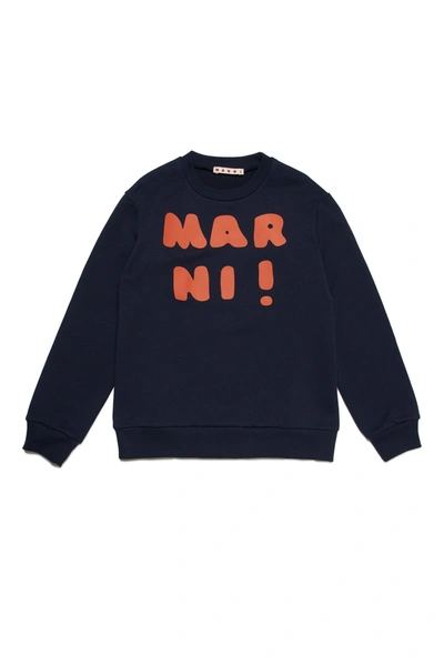 Marni Kids' Logo-print Crew-neck Sweatshirt In Blue