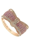 Suzy Levian Sterling Silver & Pink Sapphire Bow Ring In Pink