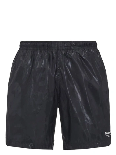 Alexander Mcqueen Elasticated Waistband Swim Shorts In Black