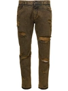 DOLCE & GABBANA BROWN STRAIGHT JEANS WITH RIPS IN COTTON DENIM MAN